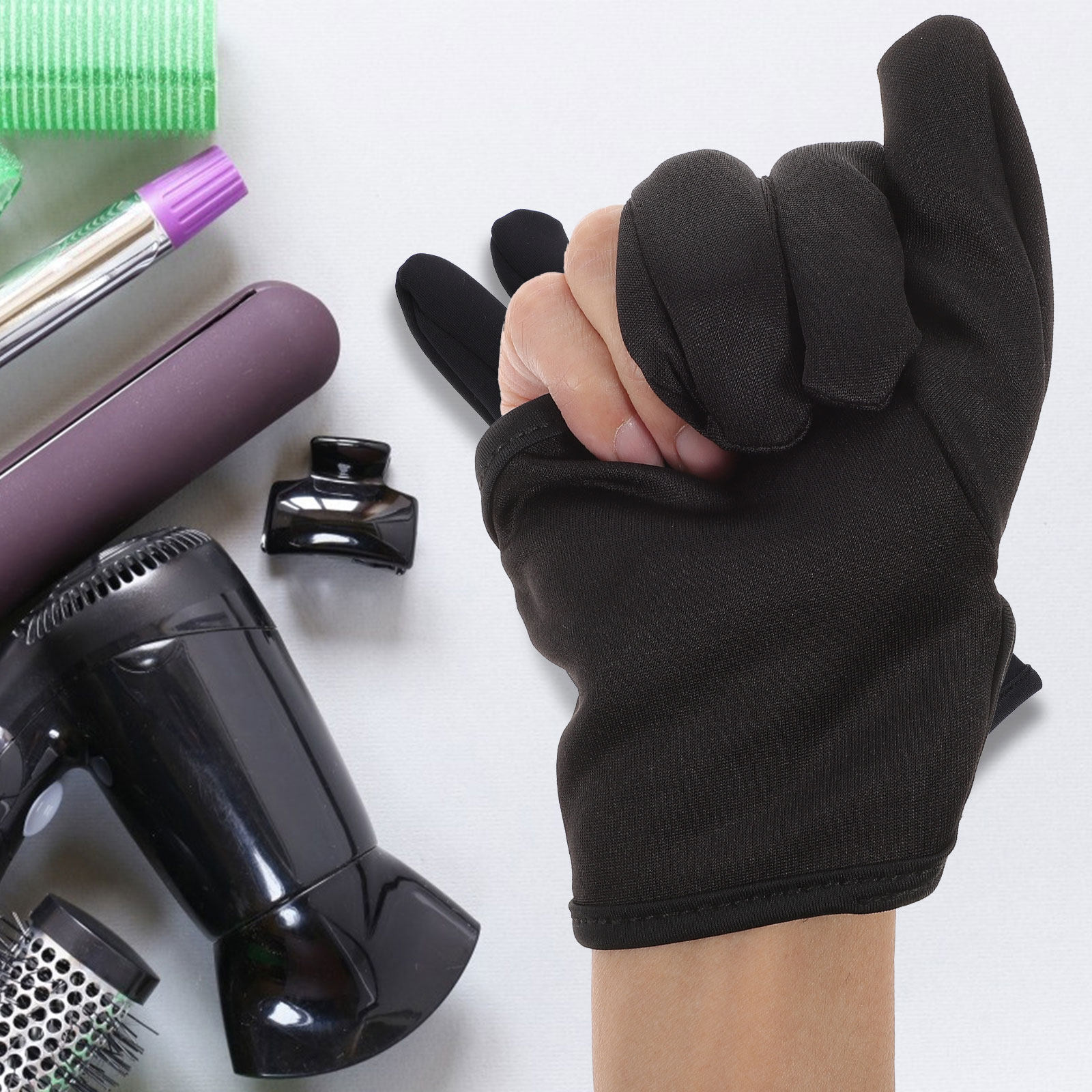 Heat Resistant Glove - Rękawica fryzjerska z trzema palcami, czarna,